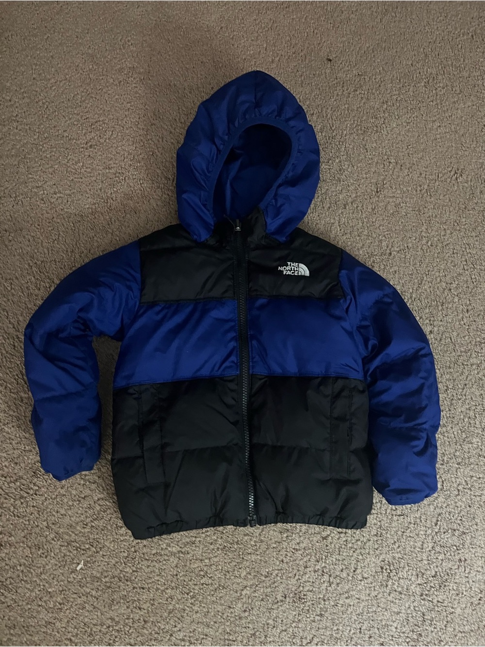 The North Face Blue & Black Puffy Hooded Jacket size 4t reversible